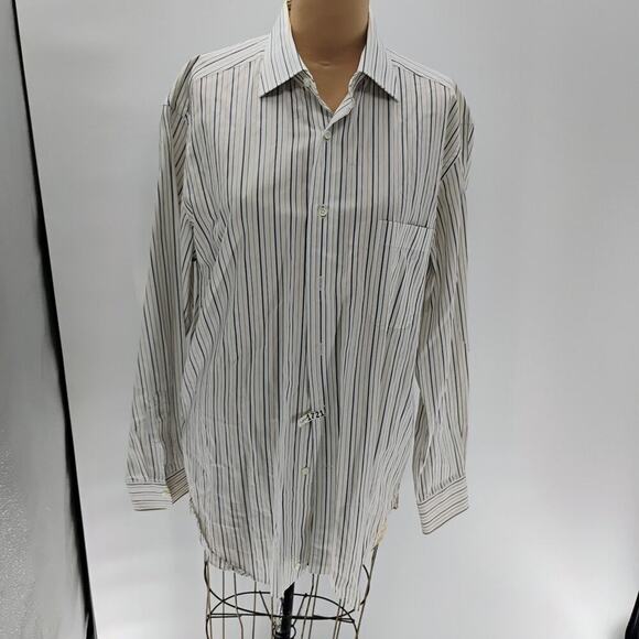 Ermenegildo Zegna Shirt Men’s 41/16 White Green Striped Long Sleeve Button Up - Picture 3 of 14
